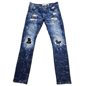 Evolution In Design Distressed Jeans 34‎ Blue Crinkle Wash Ripped Slim Fit